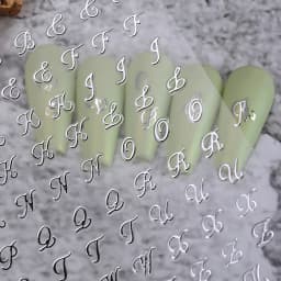 4pcs Roman Letter Nail Stickers Golden Silver Black White Alphabet Design Self Adhesive Decal English Words DIY Manicure Decor