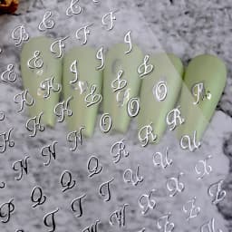 4pcs Roman Letter Nail Stickers Golden Silver Black White Alphabet Design Self Adhesive Decal English Words DIY Manicure Decor