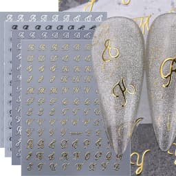 4pcs Roman Letter Nail Stickers Golden Silver Black White Alphabet Design Self Adhesive Decal English Words DIY Manicure Decor