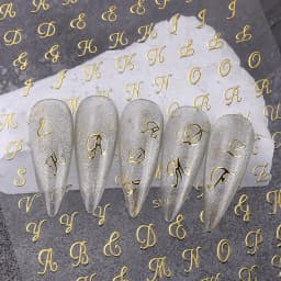 4pcs Roman Letter Nail Stickers Golden Silver Black White Alphabet Design Self Adhesive Decal English Words DIY Manicure Decor