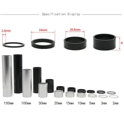Aluminum Spacer 1-1/8" 28.6mm Bicycle Front Fork Standpipe Headset Stem Alloy Washer 50/100/150mm Height Handlebar Rise-up Adjus