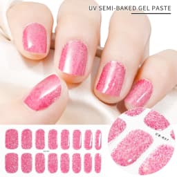 2024# New Semi-Cured Gel Nail Stickers Long-Lasting Solid Color Nail Strips UV Lamp Cured Manicure Gel Decal 16Tips