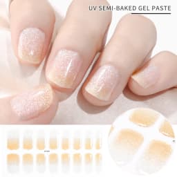 2024# New Semi-Cured Gel Nail Stickers Long-Lasting Solid Color Nail Strips UV Lamp Cured Manicure Gel Decal 16Tips
