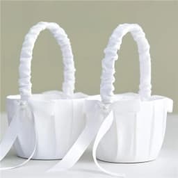20cm White Girls Flower Basket Silk Wedding Basket for Flower Bride Girls Kids Hand Held Wedding Ceremony Party Decorations