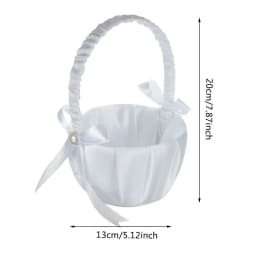 20cm White Girls Flower Basket Silk Wedding Basket for Flower Bride Girls Kids Hand Held Wedding Ceremony Party Decorations