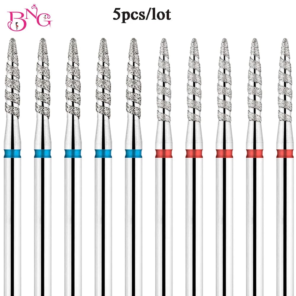 5Pcs/lot Diamond Nail Bits Tornado Flame Cuticle Drill Bit Pro Russian Electric File Bits for Nail Manicure and Pedicure 3/32''
