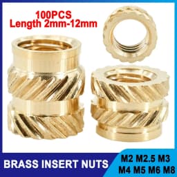 100Pcs Heat Brass Insert Nut M2 M2.5 M3 M4 M5 M6 M8 Double Knurled Hot Melt Threaded Inserts Nuts for 3d Printing Plastic Case