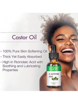 GZE Castor Oil (1oz) Organic 100% Pure Cold Pressed Hexane Free Stimulate Growth for Eyelashes, Eyebrows, Hair. Skin Moisturizer