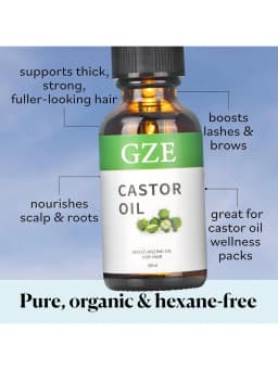 GZE Castor Oil (1oz) Organic 100% Pure Cold Pressed Hexane Free Stimulate Growth for Eyelashes, Eyebrows, Hair. Skin Moisturizer