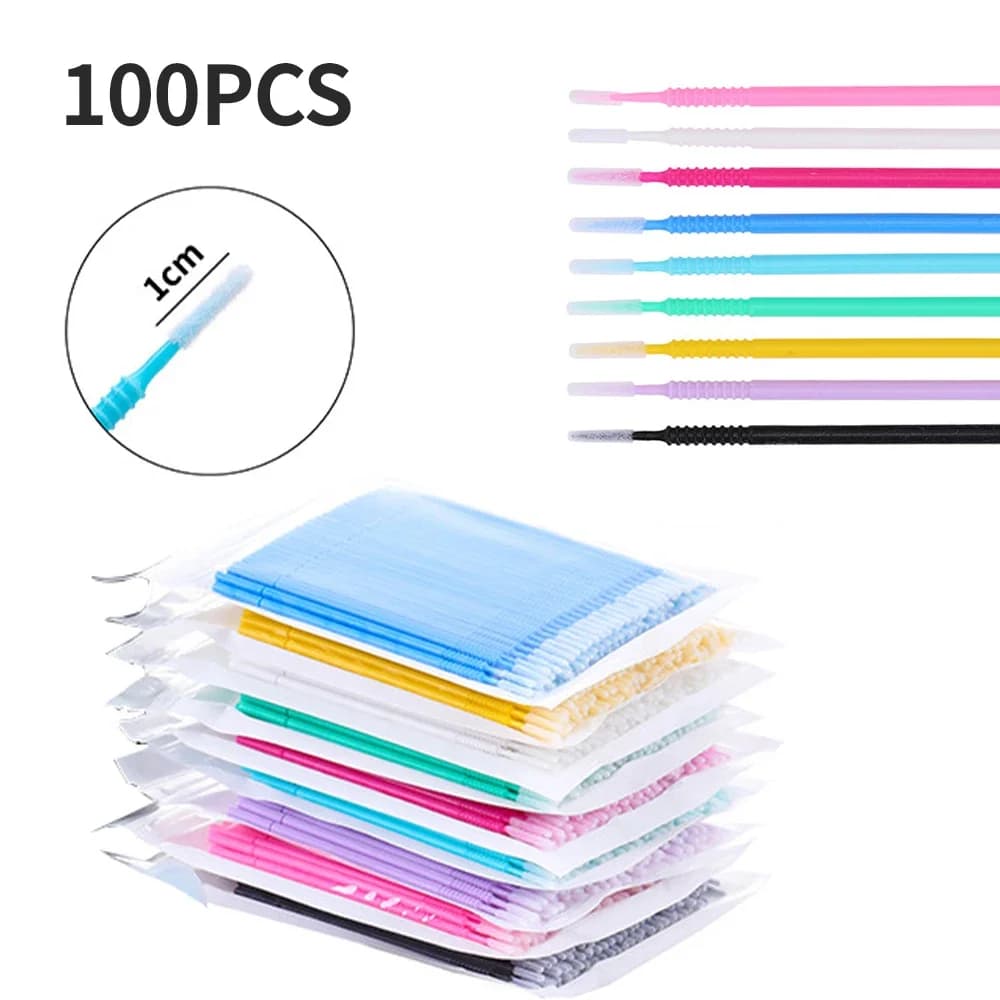 100pcs Microbrush Eyelash Extension Brush Lash Glue Cleaning Makeup Brushes Eyelash Extension Supplies Accessories Micro Brushes
