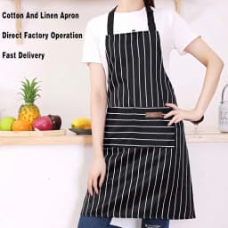 White Black Striped Man Woman Home Restaurant Kitchen Baking Nail Bib Oil Repellent Work Apron 2 Pockets Adjustable Clean Apron