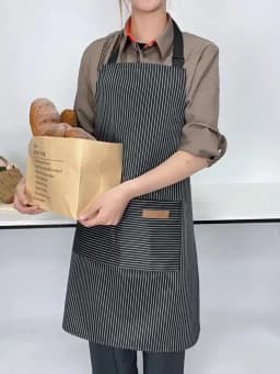 White Black Striped Man Woman Home Restaurant Kitchen Baking Nail Bib Oil Repellent Work Apron 2 Pockets Adjustable Clean Apron