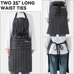 White Black Striped Man Woman Home Restaurant Kitchen Baking Nail Bib Oil Repellent Work Apron 2 Pockets Adjustable Clean Apron