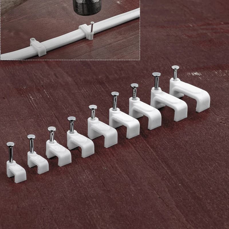 100PCS Flat Nail Clip Cable Clips  4mm/6mm/7mm/8mm/9mm/10mm/12mm/14mm Wire Management Electrical Cord Tie Holder Cable Clips