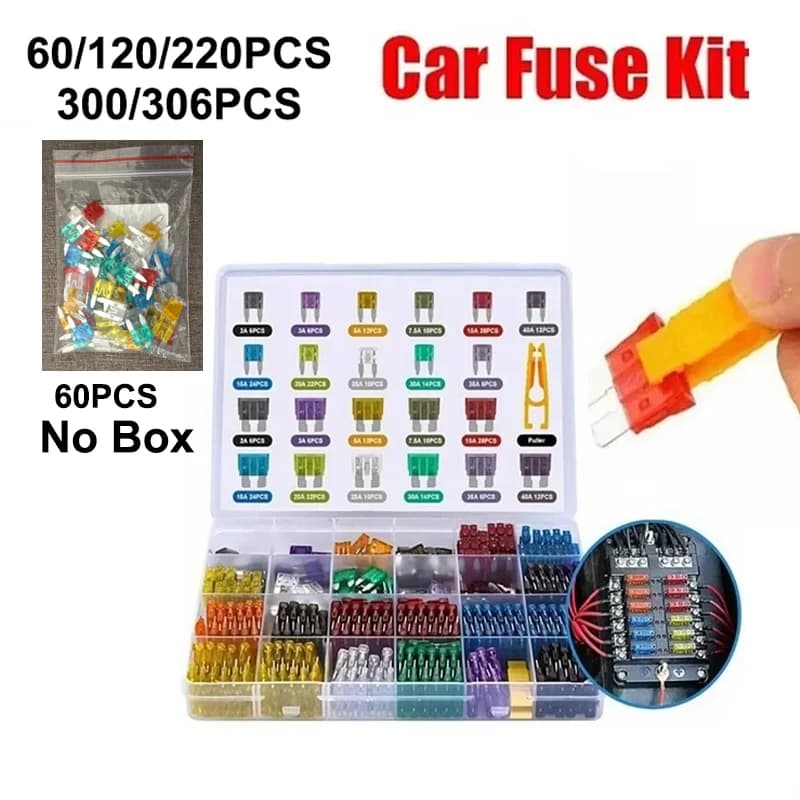 Fuse boxes come in various specifications, with 60 and 120PCS not having medium fuses, while 60PCS are packaged in bags