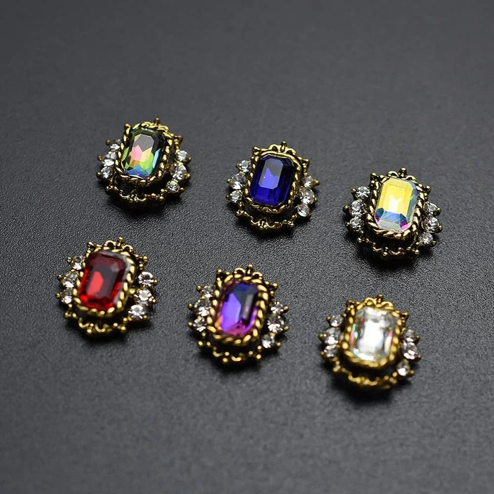 10pcs Retro Alloy Red Green Crystal Bright Strass Glitter Rhinestone Nail Art Decorations DIY 3D Jewelry Stone Supply Charms