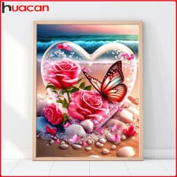 Butterfly Diamond Mosaic Rose Full Round Diamond Painting Seaside Heart Handicrafts 30x40cm