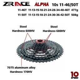 ZRACE ALPHA Lightweight Cassette 10s 11s 12s MTB bike freewheel, HG / MS / XD freehub, 46T / 50T / 52T