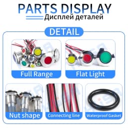 6mm 8mm 10mm 12mm 14mm Metal LED Warning Indicator Light Signal Lamp Pilot Wire 3-6 12-24 220V Waterproof IP65 Red Green Blue