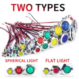 6mm 8mm 10mm 12mm 14mm Metal LED Warning Indicator Light Signal Lamp Pilot Wire 3-6 12-24 220V Waterproof IP65 Red Green Blue