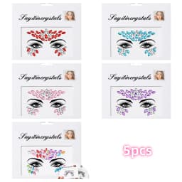 5Pcs Mermaid Face Jewels Gems Rhinestones Rave Eyes Body Temporary Sticker Crystal Face Stickers Decorations for Women & Girl **