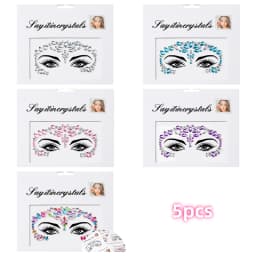 5Pcs Mermaid Face Jewels Gems Rhinestones Rave Eyes Body Temporary Sticker Crystal Face Stickers Decorations for Women & Girl **