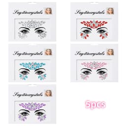 5Pcs Mermaid Face Jewels Gems Rhinestones Rave Eyes Body Temporary Sticker Crystal Face Stickers Decorations for Women & Girl **