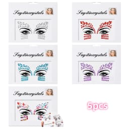 5Pcs Mermaid Face Jewels Gems Rhinestones Rave Eyes Body Temporary Sticker Crystal Face Stickers Decorations for Women & Girl **