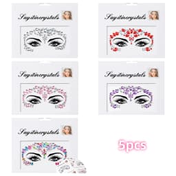 5Pcs Mermaid Face Jewels Gems Rhinestones Rave Eyes Body Temporary Sticker Crystal Face Stickers Decorations for Women & Girl **