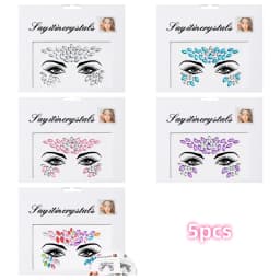 5Pcs Mermaid Face Jewels Gems Rhinestones Rave Eyes Body Temporary Sticker Crystal Face Stickers Decorations for Women & Girl **