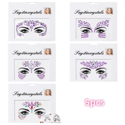 5Pcs Mermaid Face Jewels Gems Rhinestones Rave Eyes Body Temporary Sticker Crystal Face Stickers Decorations for Women & Girl **
