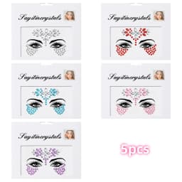 5Pcs Mermaid Face Jewels Gems Rhinestones Rave Eyes Body Temporary Sticker Crystal Face Stickers Decorations for Women & Girl **