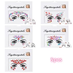 5Pcs Mermaid Face Jewels Gems Rhinestones Rave Eyes Body Temporary Sticker Crystal Face Stickers Decorations for Women & Girl **