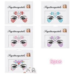 5Pcs Mermaid Face Jewels Gems Rhinestones Rave Eyes Body Temporary Sticker Crystal Face Stickers Decorations for Women & Girl **
