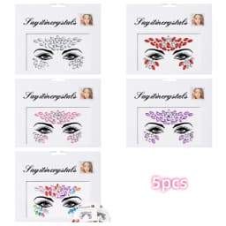 5Pcs Mermaid Face Jewels Gems Rhinestones Rave Eyes Body Temporary Sticker Crystal Face Stickers Decorations for Women & Girl **