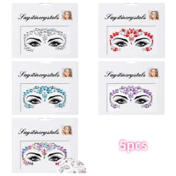 5Pcs Mermaid Face Jewels Gems Rhinestones Rave Eyes Body Temporary Sticker Crystal Face Stickers Decorations for Women & Girl **