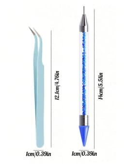 2Pcs set of manicure double-ended diamond pens with crayons stainless steel tweezers nail art grafting eyelashes manicure tools