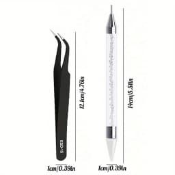 2Pcs set of manicure double-ended diamond pens with crayons stainless steel tweezers nail art grafting eyelashes manicure tools