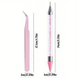 2Pcs set of manicure double-ended diamond pens with crayons stainless steel tweezers nail art grafting eyelashes manicure tools