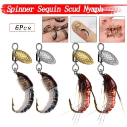 6Pcs Spinner Sequin Scud Nymph Scud Lure Fly for Trout Fishing Artificial Insect Bait Simulated Scud Worm Realistic Fishing L