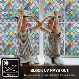 Stained Glass Window Film, Window Privacy Films, Colorful Lattice Window Tint, Rainbow Glass Decals Stickers for Home Anti UV