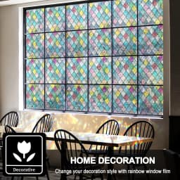 Stained Glass Window Film, Window Privacy Films, Colorful Lattice Window Tint, Rainbow Glass Decals Stickers for Home Anti UV