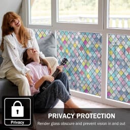 Stained Glass Window Film, Window Privacy Films, Colorful Lattice Window Tint, Rainbow Glass Decals Stickers for Home Anti UV