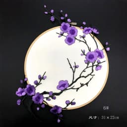 31*22CM Plum Blossom Flowers Embroidery Applique Iron-On Patches,Fabric Sticker Sew on Patch for Clothes Iron Glue,Fashion Dress