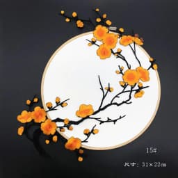 31*22CM Plum Blossom Flowers Embroidery Applique Iron-On Patches,Fabric Sticker Sew on Patch for Clothes Iron Glue,Fashion Dress