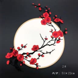 31*22CM Plum Blossom Flowers Embroidery Applique Iron-On Patches,Fabric Sticker Sew on Patch for Clothes Iron Glue,Fashion Dress