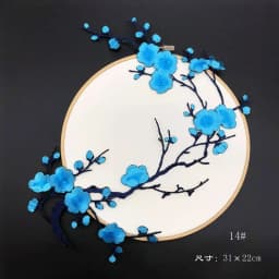 31*22CM Plum Blossom Flowers Embroidery Applique Iron-On Patches,Fabric Sticker Sew on Patch for Clothes Iron Glue,Fashion Dress