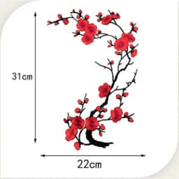 31*22CM Plum Blossom Flowers Embroidery Applique Iron-On Patches,Fabric Sticker Sew on Patch for Clothes Iron Glue,Fashion Dress