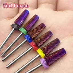 5-in-1 Purple Professional Tungsten Carbide Nail Drill Bits, Unscented Tapered Milling Cutters for Gel Acrylic Removal, Manicure