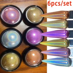 6 Colors Chrome Laser Nail Powder Holographic Mirror Glitter Pigment Silver/Gold Rub Dust Nail Gel Polish Supplies Chrome Powder